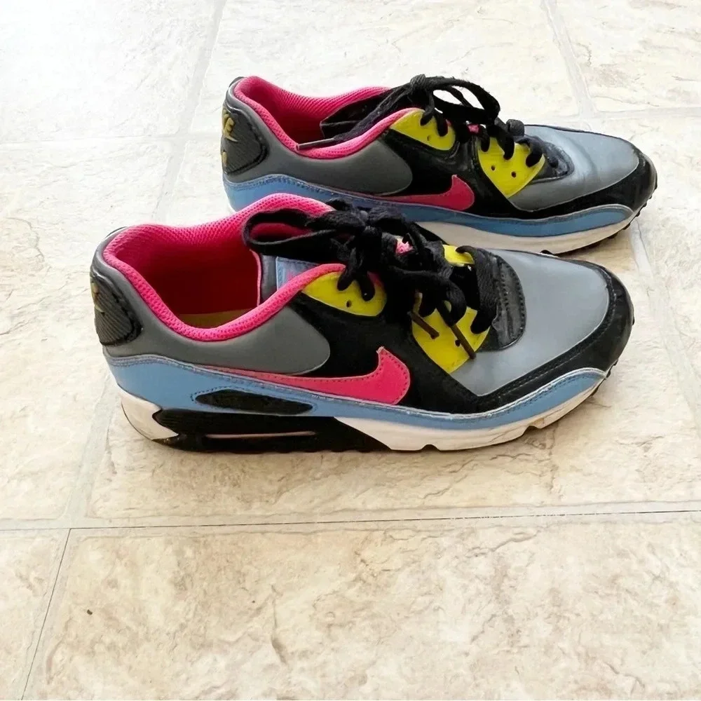 Nike Air Max 90 Flint Grey Flamingo GS Sneakers Leather Shoes Youth 6/ Women 8